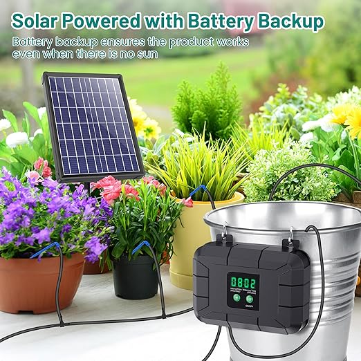 Automatic Drip Irrigation Kit, 8W Solar Irrigation System for Garden with Digital Programmable Timing Modes, Solar Watering System Take Care Your Plants