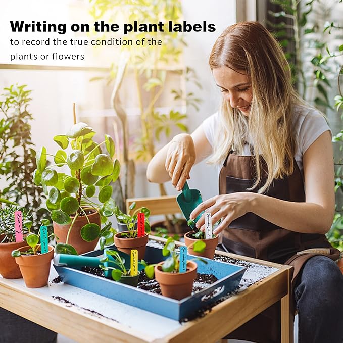 Plant Labels 300Pcs 4 Inch Plastic Plant Name Tags for Seedlings Garden Labels Markers Nursery Plant Tags Seed Labels for Outdoor Garden Plant Label Stakes with Permanet Marking Pen (Mix-Color)
