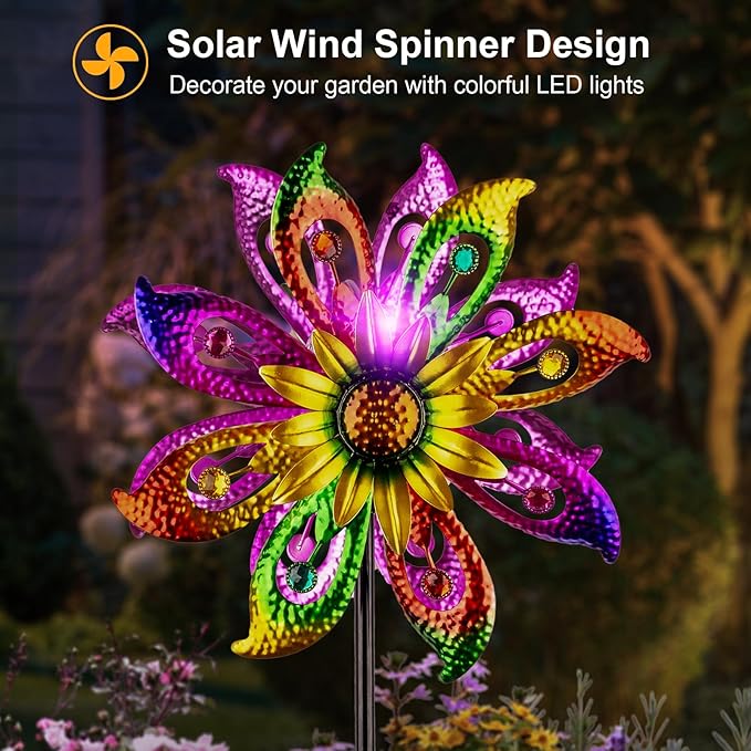 Solar Wind Spinners Outdoor with Lights Sunflower Garden Outdoor Decor Yard Lawn Art Decor for Patio Kinetic Windmills Unique Gifts for Friends and Family 60.63'' H x 13.38'' Dia 360° Rotation