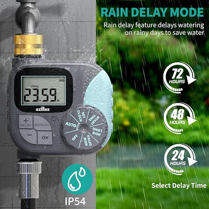 Sprinkler Timer for Garden Hose, Programmable Hose with Rain Delay/Manual/Automatic Irrigation System, Outdoor Irrigation Timer Controller for Lawn Yard, 1 Outlet