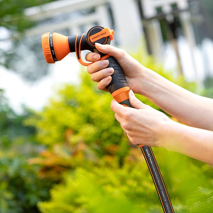 Giraffe Tools Garden Hose 12ft x 3/4", Heavy Duty Water Hose, Flexible, Hybrid Lightweight Hose with Swivel Handle, Male to Female Fittings, Burst 600 PSI