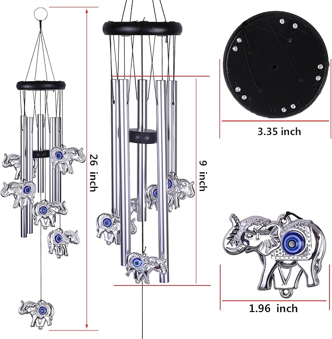 Blue Evil Eye Elephant Wind Chimes Outdoor Decor, Mobile Evil Eye Windcatcher, Evil Eye Elephant Wind Bells, Blue Evil Eye Amulet Wind Chimes for Home, Gift for Mom, Balcony, Patio, Garden Decoration