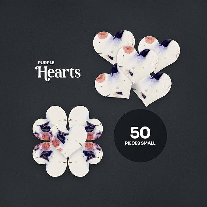 Heart Seed Paper – 50pcs Small Purple Plantable Wildflower, Writable & Plantable Gift for Moms, Plant Lover, & Teachers, Ideal for Weddings, Baby Shower, Memorial, & Celebrations