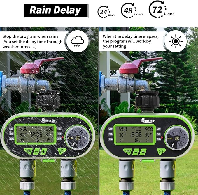 2 Outlet Garden Digital Electronic Water Timer Irrigation Controller for Garden Yard, Green