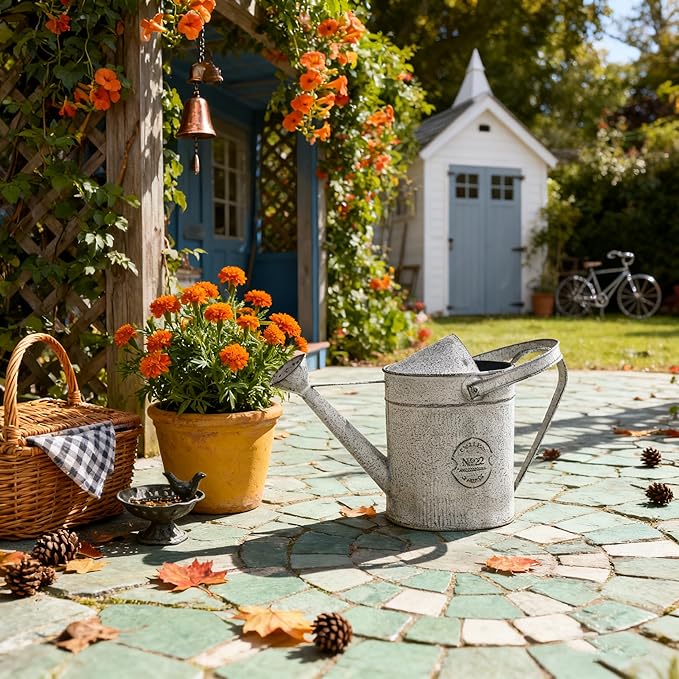 Vintage Galvanized Metal Watering Can - Rustic Farmhouse Design Watering Pot, Garden Decorative Planter for Home Patio Outdoor Wedding Party Decor