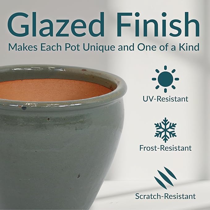 Sunnydaze Large Ceramic Plant Pot - Round Outdoor Glazed Ceramic Planter Pot with Drainage - Chalet - Gray - 14.5"