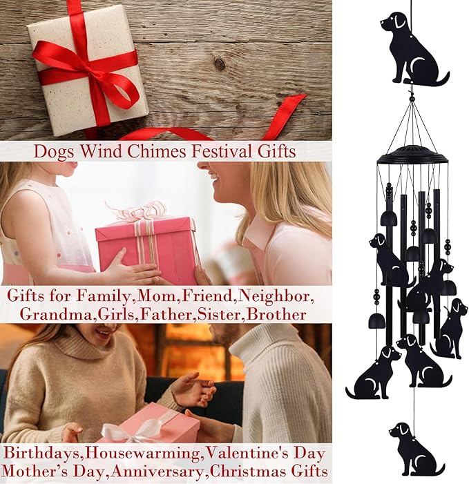 Dogs Wind Chimes Outdoor, Memorial Wind Chimes, Mobile Bells, Music Wind Catcher, Puppy Wind Chime for Home, Tree, Yard, Patio, Garden Decoration, Festival Gifts for Mom, Xmas Gifts for Dog Lovers