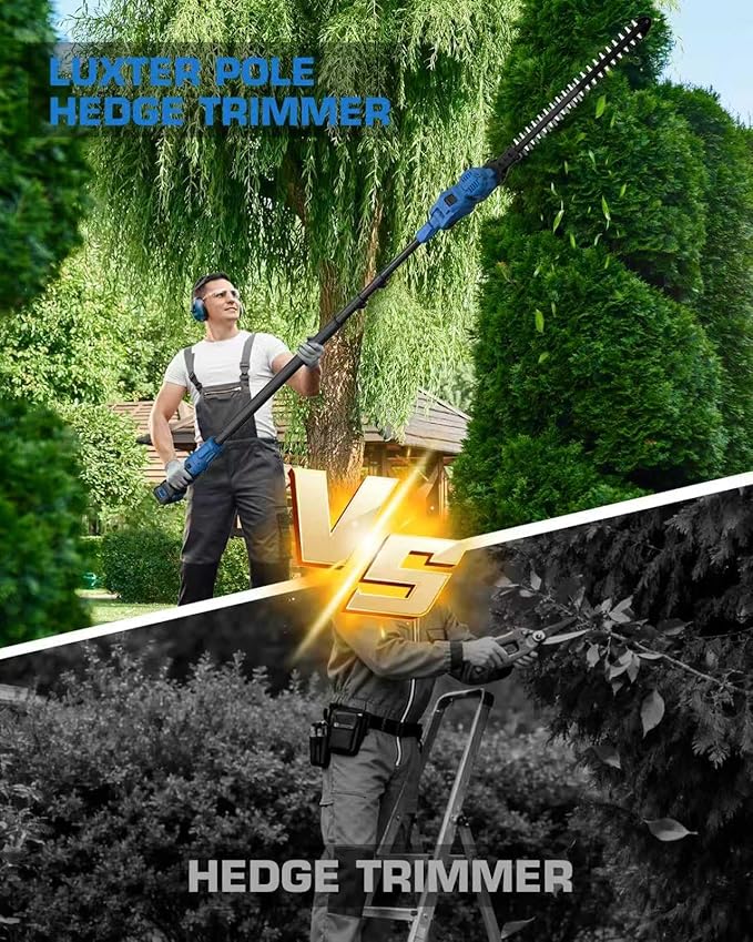 LUXTER 5-in-1 Cordless Pole Saw & Hedge Trimmer Brushless Electric Mini Chainsaw Auto Oiling 15-FT Max Reach Pole Saw for Tree Trimming Trimmer Limb Branch Cutter 2 X 2.0Ah Battery & Charger Include
