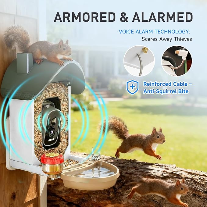 ChirpingPal™ AI Smart Bird & Hummingbird Feeder with Camera | 2.5K HD Live View & Photos | Night Vision | 10,000+ Species ID | Solar-Powered with Built-in Battery | with Bird Bath Kit | Green & White