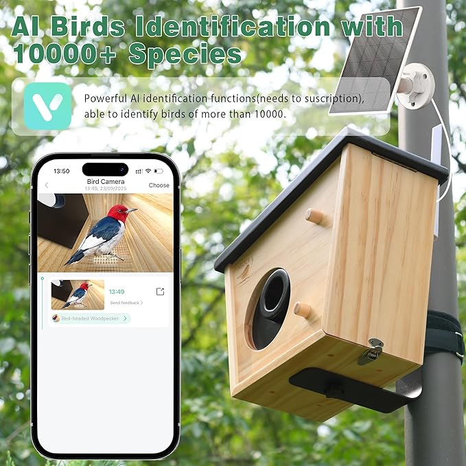 Smart Bird House with Camera, 2K HD Live View Birdhouse Camera with AI Recognition & Solar Powered, Perfect Viewing Bird Nesting and Hatching, Gift for Bird Lovers