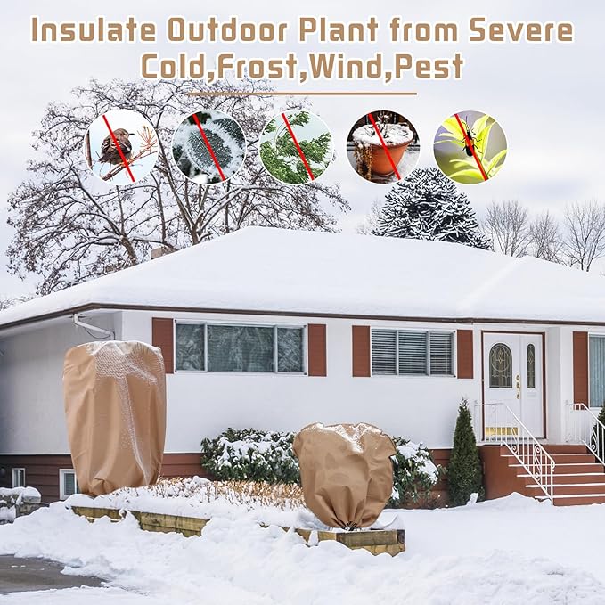 6 Pcs Plant Covers Freeze Protection Reusable Plant Protector with Zipper Frost Cloth Warm Blankets, Winter Bush Covers Freeze Protection from Cold Sun Frost Wind