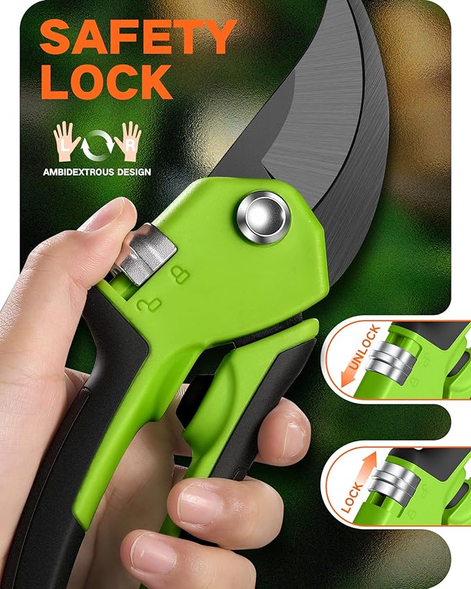 Pruning Shears for Gardening - 8.5" Garden Clippers with SK5 Blade, Stepless Adjustable Handle for All Hand, Ergonomic Bypass Plant Pruners Scissors for Heavy Duty Branch Bush Rose Tool