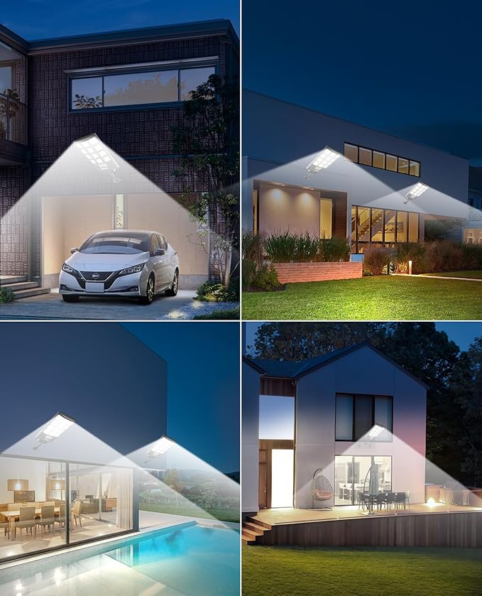 JAYNLT Solar Lights for Outside, 5 Lighting Modes Solar Flood Security Light with Motion Sensor & Dusk to Dawn&Remote, 6500K Street Lamps for Yard Garden,Shop - 2PACK