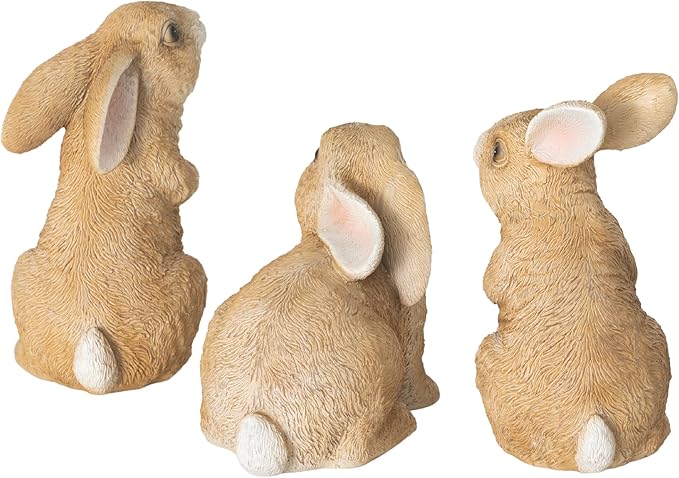 Sullivans Outdoor Garden Bunny Set of 3, 3.75" & 5" Spring Easter Bunnies Decoration Figurines for Gardens, Yard, Small Light Weight Baby Rabbit Garden Statues for Outside Patio, Porch, or Flower Pots