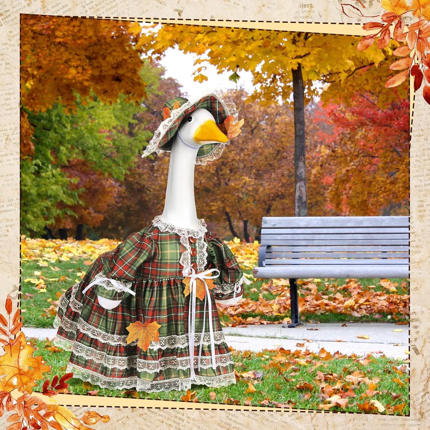 Suzile Fall Porch Goose Outfit Thanksgiving Geese Clothes for 23" High Cement or Plastic Goose Costume Plaid Dresses for Yard Lawn Outdoor Garden Patio Statue Autumn Xmas Holiday Decor