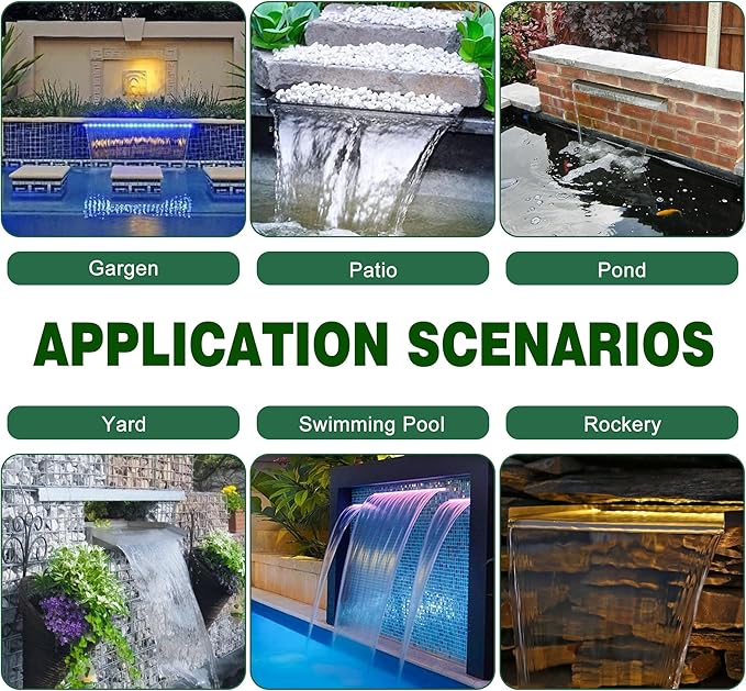 Pool Fountain, LONGRUN Waterfall Spillway for Koi Ponds - 35.4" Transparent Acrylic Waterfall for Swimming Pool, Garden Pond, Patios, Spa Decoration