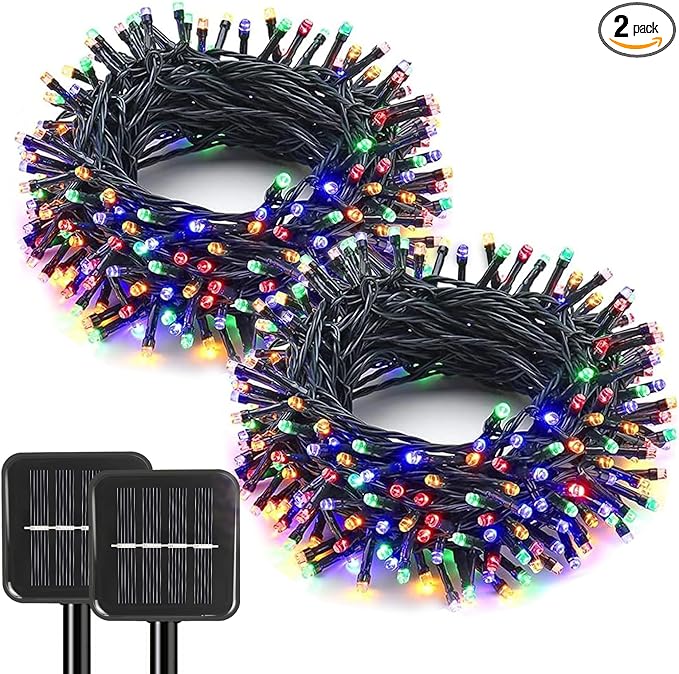2 Pack Solar String Lights Outdoor, 200 LED Extra-Long 78 FT Solar Christmas Lights Outdoor with 8 Lighting Modes, IP65 Waterproof for Garden, Xmas, Balcony, Wedding, Party (Multicolor)