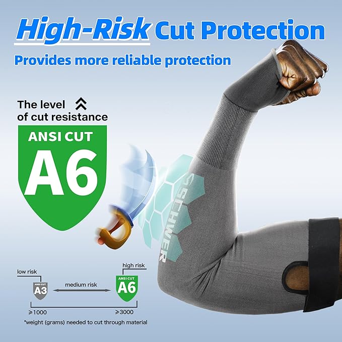 Schwer 2 Pairs AIR-SKIN ANSI A6 Cut Resistant Arm Sleeves for Men & Women High Risk Work, Non-PFAS Arm Protectors for Thin Skin and Bruising, UPF50+ UV Protection Cooling Gardening Sleeves for Farming