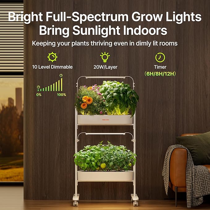 SUNCOZE 2-Tier Hydroponics Growing System Kit with 24 Pods – Full Spectrum Grow Lights, Hydroponic System equipped with smart controller, Indoor Herb Garden Kit for Vegetables, Herbs, Fruits & Flowers