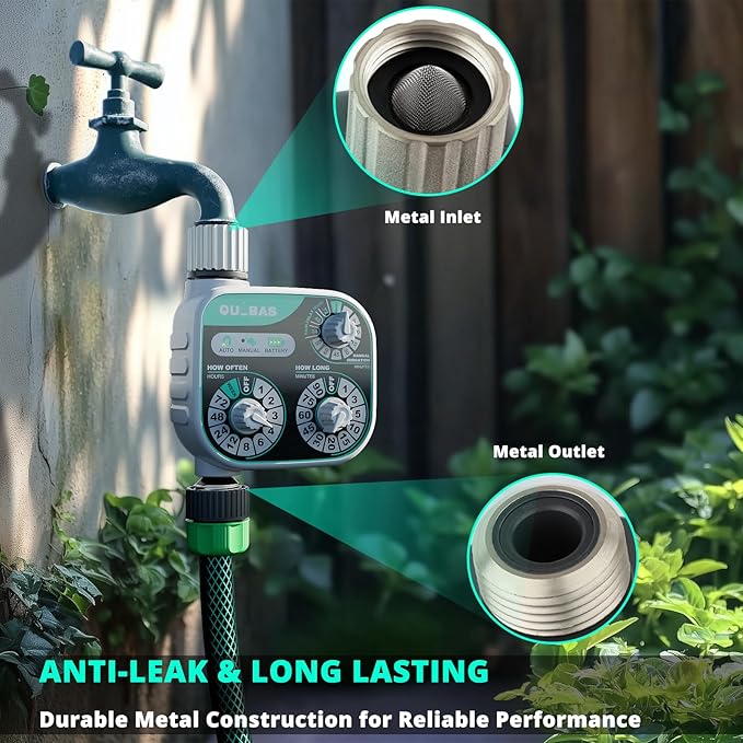 QUOBAS 3-Dial Analog Water Timer, Mechnical Control Automatic Sprinkler Timer with Manual and Rain Delay, for Garden Hose Watering, Drip Irrigation