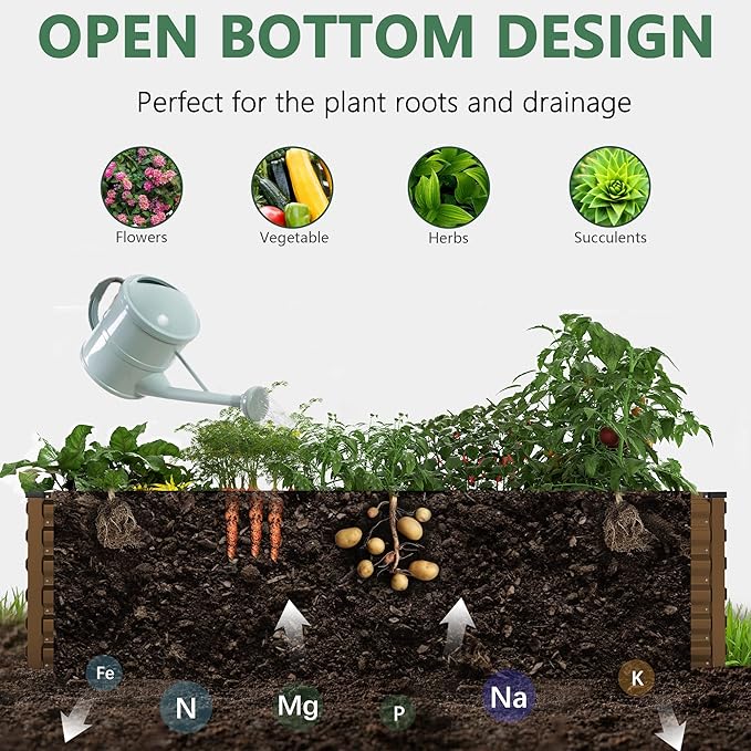 FOOWIN 2pcs 6x3x2ft Galvanized Raised Garden Bed, Planter Raised Garden Boxes Outdoor, Large Metal Raised Beds for Gardening, Garden Bed for Vegetables, Flowers, Herb,269 Gallon Capacity, Brown