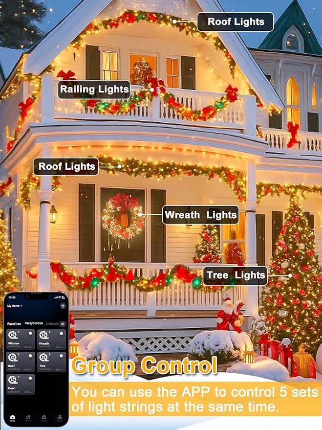 Smart LED Halloween String Lights with Remote & App 132FT 400LED, Waterproof RGB Dimmable Clear Wire Christmas Lights, Color Changing Christmas Tree Light Outdoor Indoor with Timer for Halloween Decor