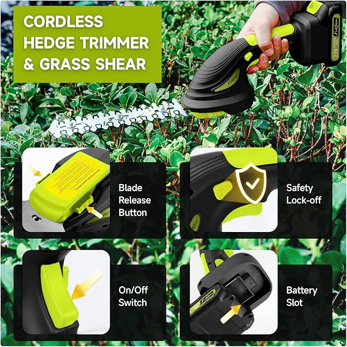Hedge Trimmer Cordless,2 in 1 Hedge Shrub Grass Shears,21 V Electric Hedge Trimmer Grass Cutter Bush Trimmer with 2 PCS Rechargeable Battery for Garden, Lawn, Yard (Black)