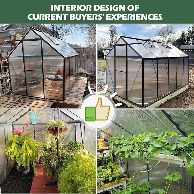 Polycarbonate Greenhouse, 8.2x6.2 FT Easy Assembly Aluminum Heavy Duty Greenhouses for Outdoors w/ Window, Swing Door, Walk-in Green House for Sunroom,Outside, Backyard, Garden, Black