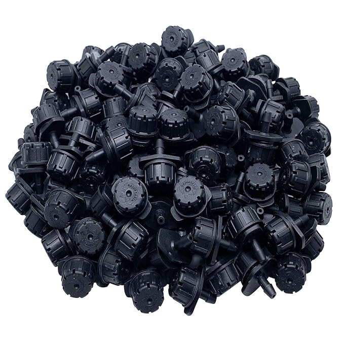 100 Pcs Adjustable Irrigation Drippers Sprinklers 1/4 Inch Emitter Dripper Micro Drip Irrigation Sprinklers for Watering System, Black.