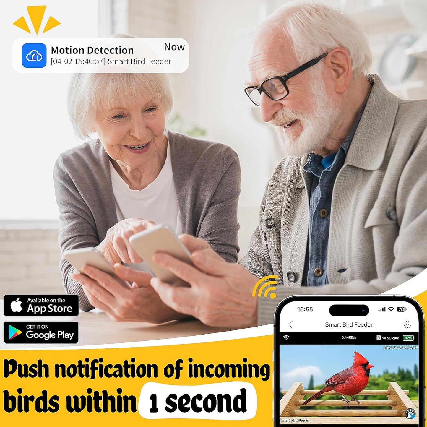 Smart Bird Feeder with Camera Solar-Powered, 5MP AI Identifies Birds 12000+, Color Night Vision, Auto Capture Bird & Motion Detection for Watching, Waterproof Birdfeeders for Outdoors, Garden