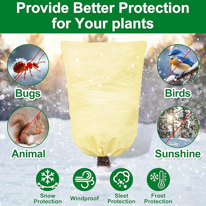 2 Packs Plant Covers for Winter 120x180cm, Shrub Covers for Winter, Plant Cover Freeze Protection, Cold Frost Protection Cover with Zipper Drawstring(80gsm)