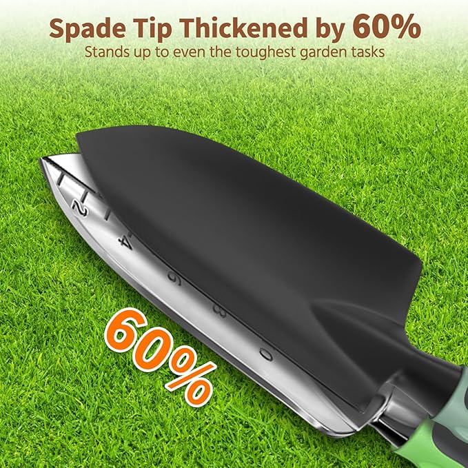 LASZOLA 3 Piece Garden Tool Set Include Hand Trowel Rake and Transplant Shovel for Women, Indoor Heavy Duty Small Spade Kit with Ergonomic Handle to Weed and Loosen, for Mom and Plant Beginner, Green