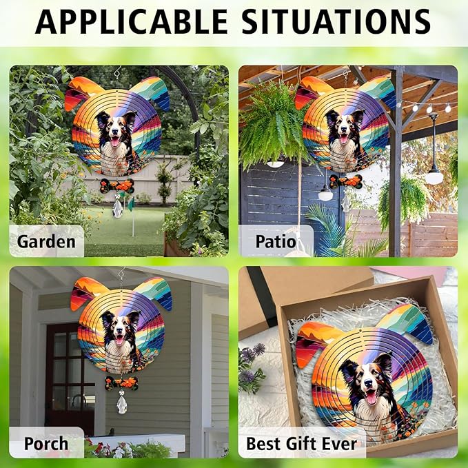 Border Collie Dog Ears Wind Spinner, Border Collie Wind Spinner Hanging for Yard and Garden