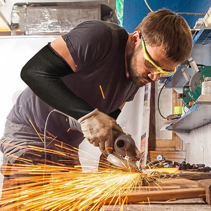 JaGely 8 Pairs Level 5 Cut Resistant Sleeves with Thumb Hole 18 Inches Arm Protection Sleeve Farmer Gardening (Black,Gray)