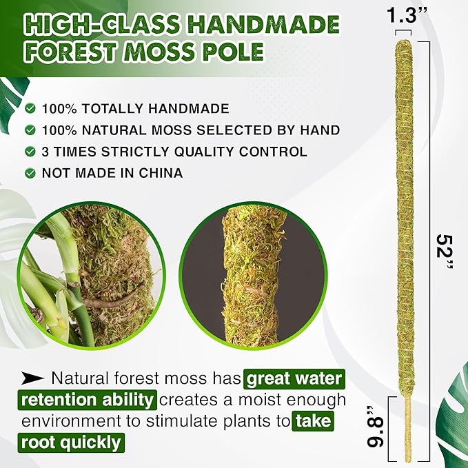 DUSPRO 52'' Forest Moss Pole for Plants, Forest Tall Moss Poles for Climbing Plants Monstera, Sphagnum Moss Stick for Monstera Plant Support, Handmade Plant Stakes for Indoor Plants Grow Upwards