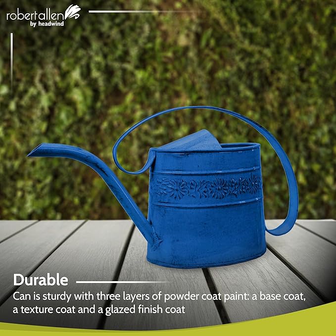 Headwind Willow Oceanside Blue 0.5 Gallon Galvanized Decorative Metal Garden Watering Can for Indoor & Outdoor Plant Care โ Vintage Gardening Plant Watering Can by Robert Allen