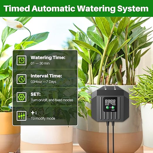 Biling 3W Solar Drip Irrigation System, Digital Programmable Smart Watering Kit with 2200mAh Battery for 15 Potted Plants Indoor/Outdoor Use