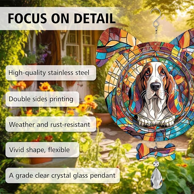 Basset Hound Dog Ears Wind Spinner, Basset Hound Wind Spinner Hanging for Yard and Garden