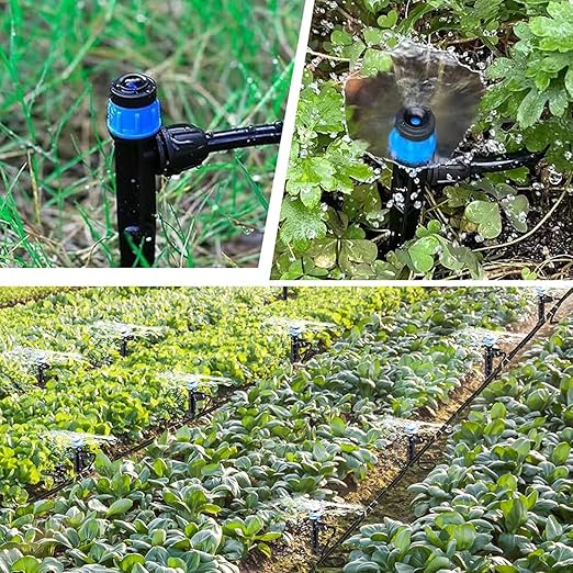 Adjustable Drip Irrigation Drippers Vortex: 20PK Fan Shape Water Flow Bubbler Stake Irrigation Emitters with Lock Barbed for 1/4 inch Tubing for Garden Watering