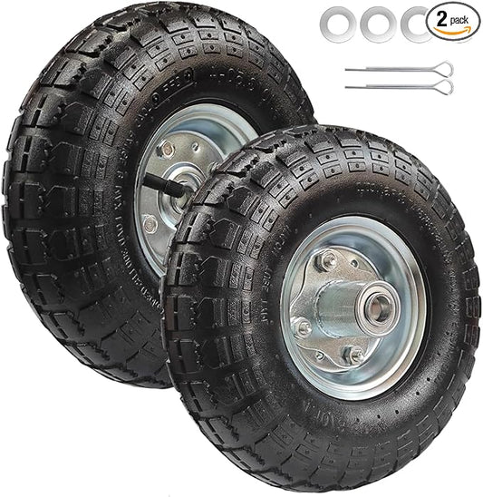 10" Replacement Tire and Wheel 4.10/3.50-4",10 inch Pneumatic Utility Tires for Gorilla Cart, Dolly, Hand Truck, Lawnmower, Garden Wagon with 5/8” Axle Bore Hole - Double Sealed Bearings (2 pack)