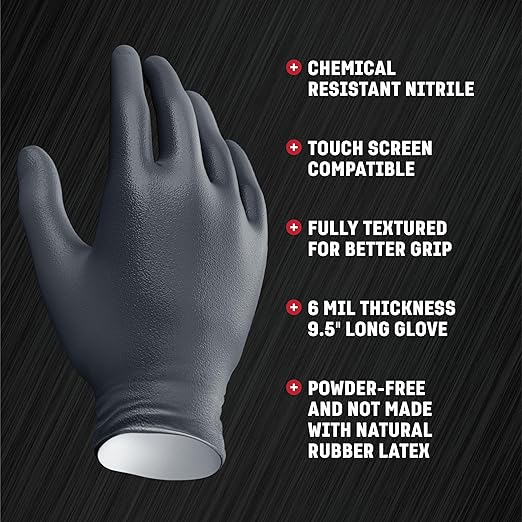 Venom Steel Industrial Nitrile Gloves, Chemical Resistant Disposable Black Gloves, Latex-Free, Powder-Free, Textured Grip, Heavy Duty Two-Layer Protection, 6 mil, XL, 100 Count