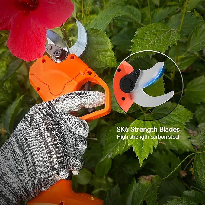 Electric Pruning Shears, Cordless Secateurs Battery Branch Cutter with 2PCS 2.0Ah Lithium-ion Battery, 40mm(1.6 inch) Powered Professional Brushless Pruning for Tree Branch, SK5 Blades