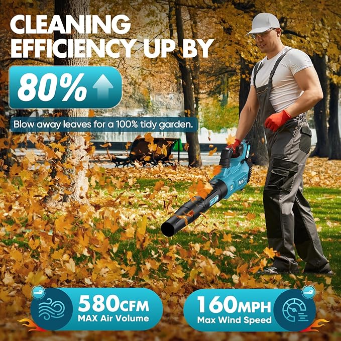 Leaf Blower Cordless - 2025 Update 150000RPM & 3 Speed Levels Electric Leaf Blower with 2 x 4.0Ah Battery and Charger, Extension Tube Blower for Lawn Care, Yard, Garage, Blowing Leaves, Dust or Snow