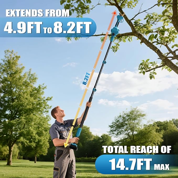 2-in-1 Cordless Pole Pruning Shears for Makita 18V Battery(NOT Included), 2.4" Cutting Diameter 14.7FT Reach Electric Power Pruner w/Extension Pole, Brushless Tree Pruner for Branch Trimming
