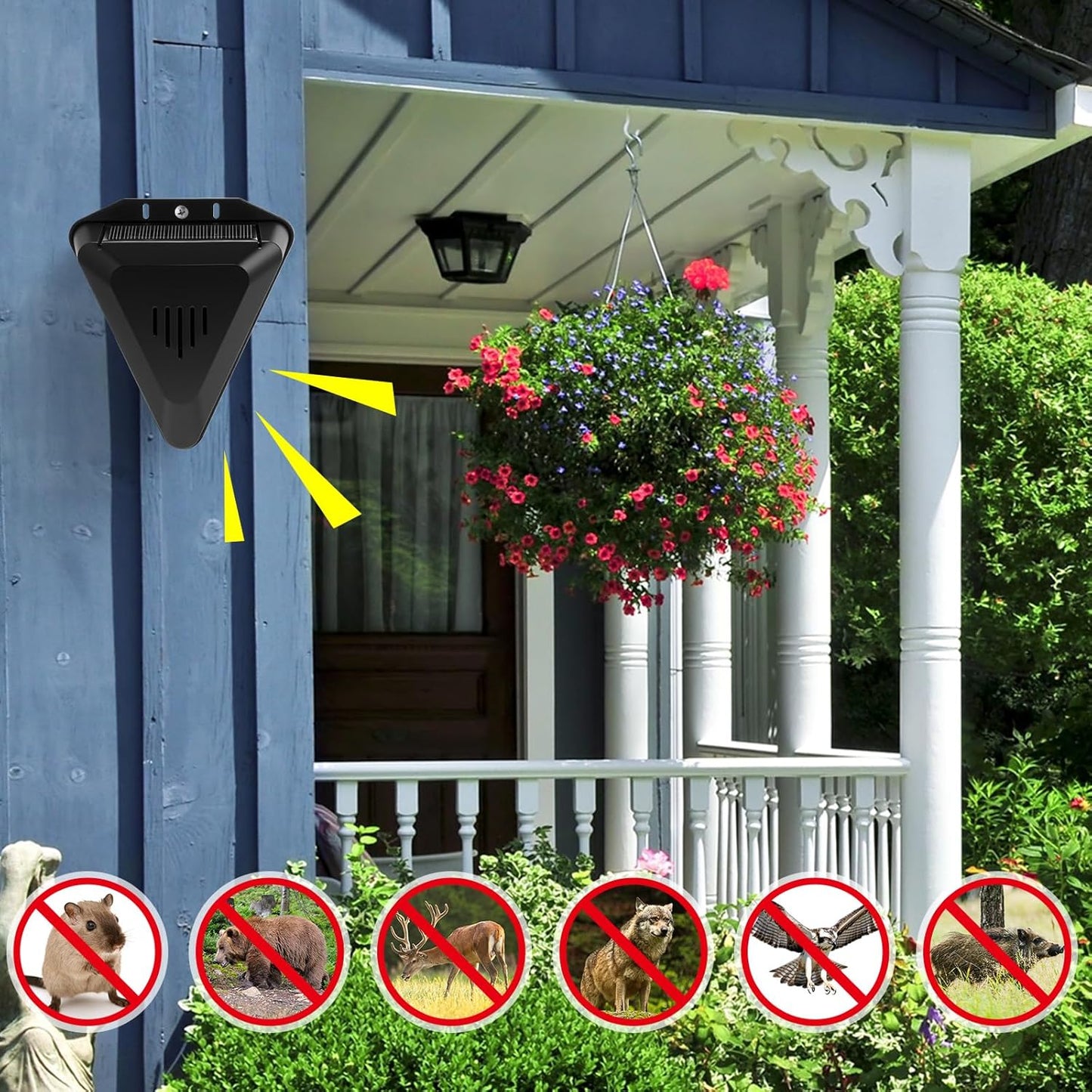 Qualirey 6 Pack Solar Animal Repeller Outdoor Alarm Deterrent Sound Dog Barking Alarm 13 Sounds 130db Loud Noise Maker Daytime Working Deer Skunk Raccoon Repellent for Home Villa Yard Farm (Black)