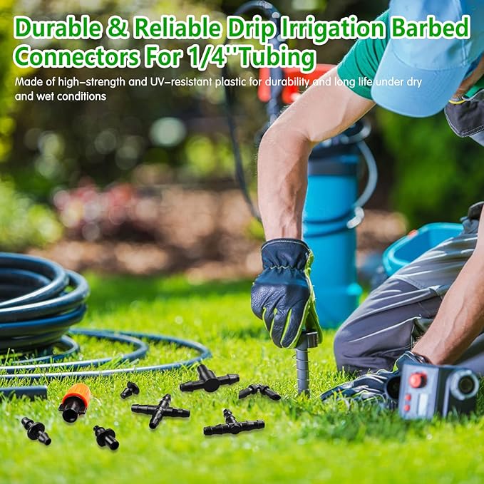 250 Pcs Drip Irrigation Fittings Kit for 1/4" Tubing:Gardrip 1/4 Inch Drip Irrigation Barbed Connectors (Nozzles, Nozzle Tees, Single Barbs, Couplings, Tees, Elbows, Plugs, Crosses) for Garden Systems