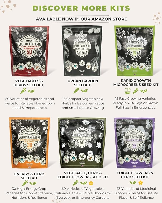 Tactiko Survival 40 Medicinal and Tea Herb Seeds Variety Pack, Indoor and Outdoor Herb Garden Kit, USA Grown Heirloom Non-GMO, Herbal Apothecary for Teas, Resealable Mylar for Long-Term Storage