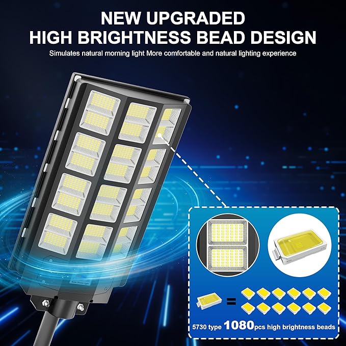 4-Pack 8000W,240000LM Solar Street Light,Wide Angle Lamp, Waterproof IP67,with Remote Control & Motion Sensor,The Ultimate Lighting Solution for Parking Lots and Beyond