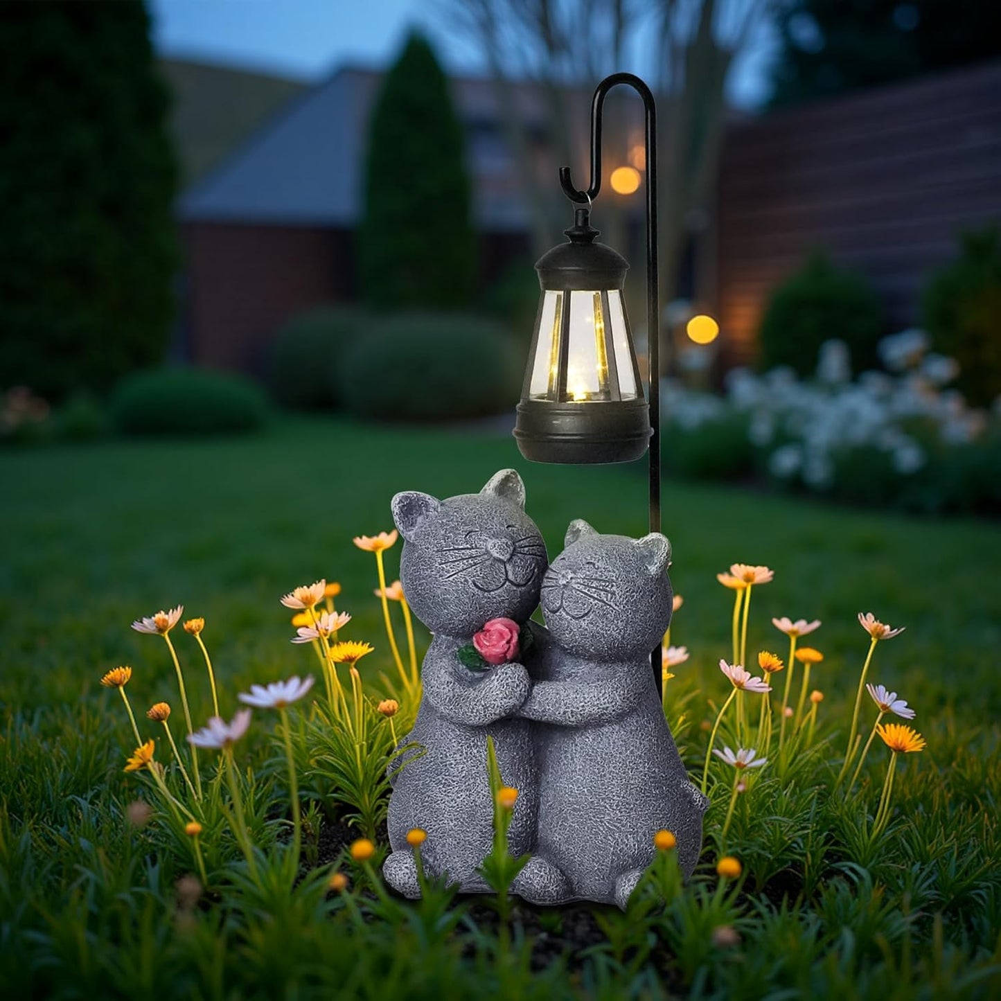 Outdoor Cat Garden Statues with Solar Lantern, Solar Lantern Cat Figurines Decor for Yard, Lawn, Porch & Patio, Unique Housewarming/Birthday Gifts for Women