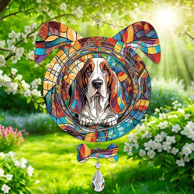Basset Hound Dog Ears Wind Spinner, Basset Hound Wind Spinner Hanging for Yard and Garden